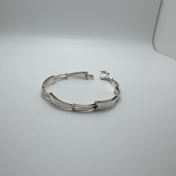 Designer Peruvian Sterling Silver 950 and 18K Gold Inlay Bracelet - 7.5” - Picture 7 of 8
